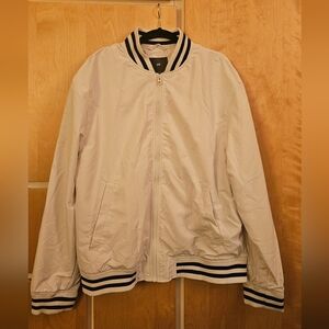 H&M Lightweight Bomber Jacket Off-White with Black Striped Cuffs